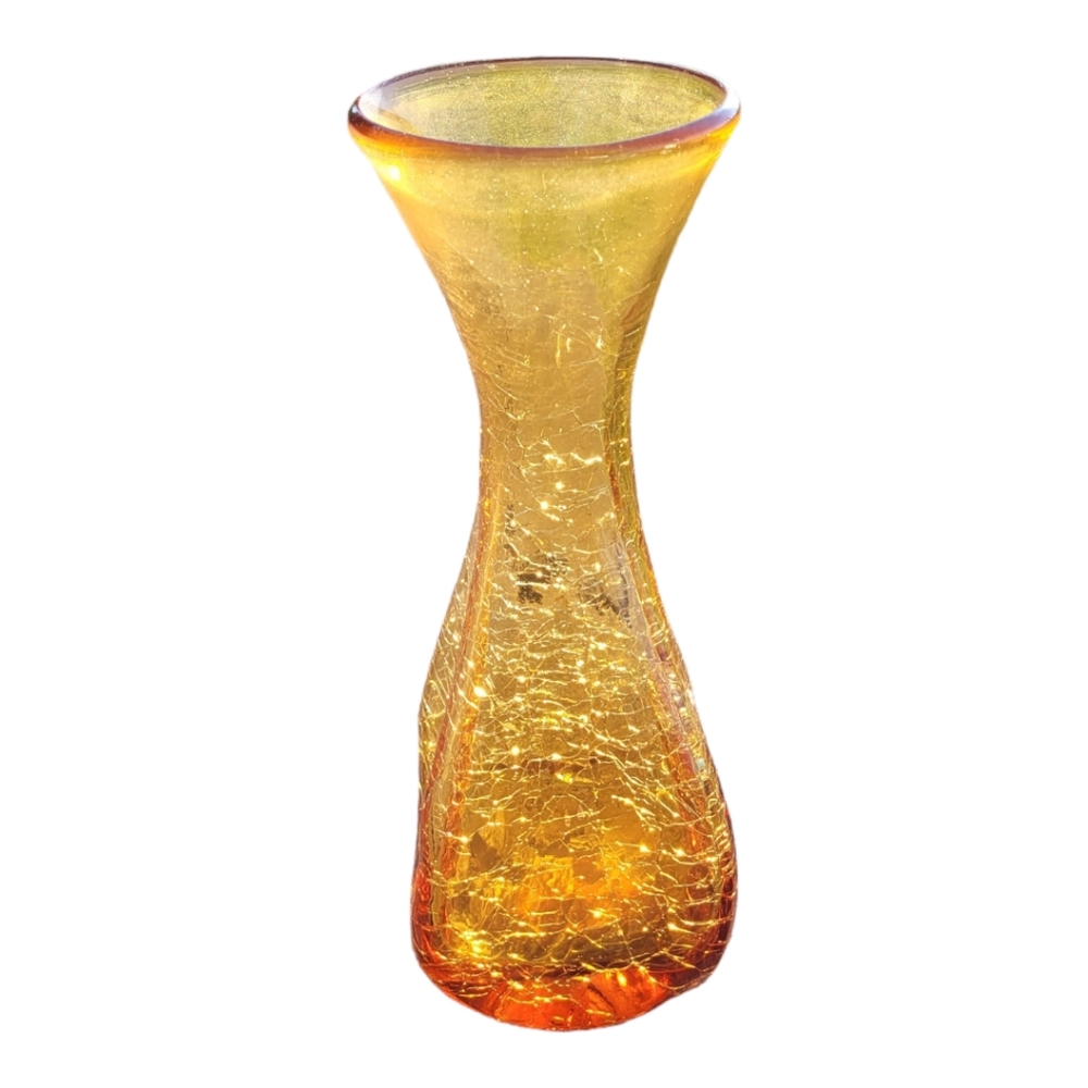 VTG MCM Blenko Pinched Crackle Vase Orange